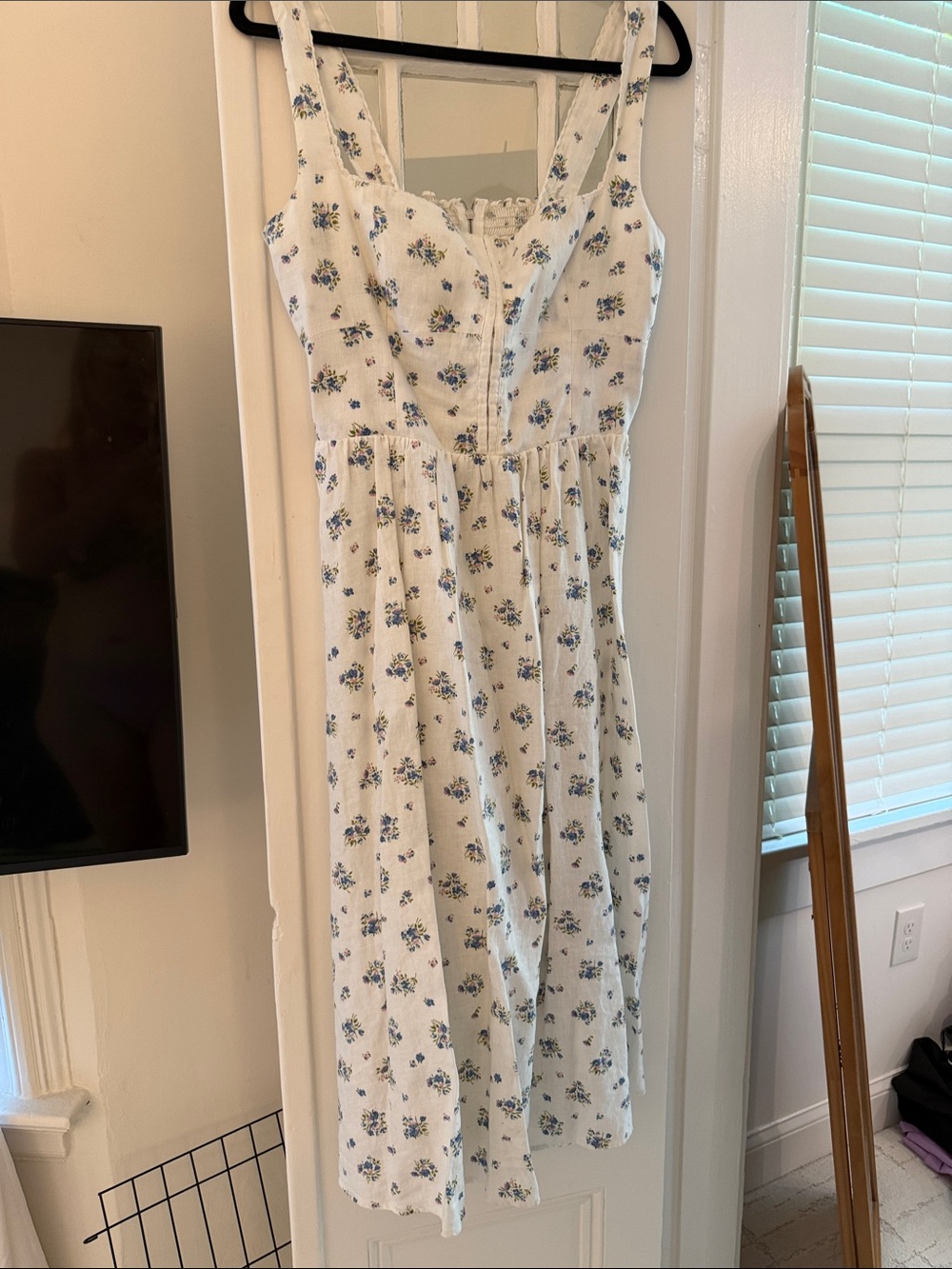 Reformation Cream Sundress with Blue and Pink Floral Print